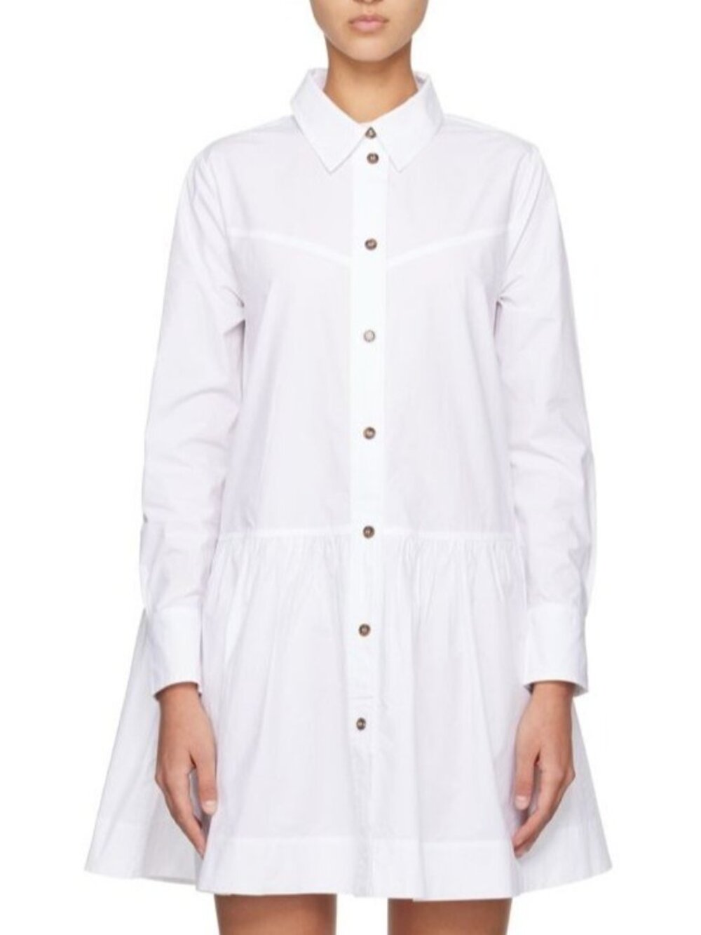 Ganni poplin cotton shirt dress ruffle Hem 36 4 Button Up Classic Office Casual